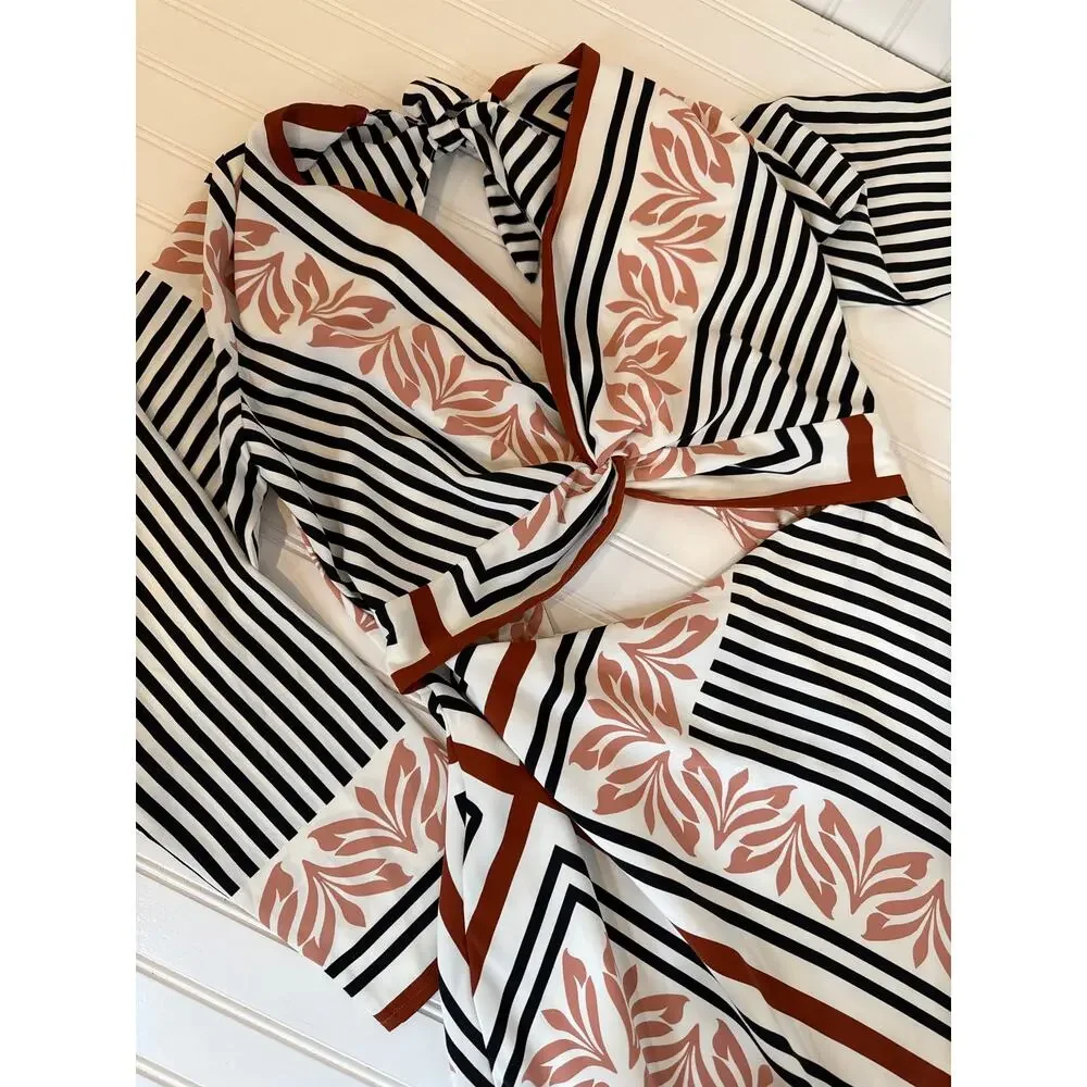 NWT Abercrombie and Fitch Long-Sleeve Twist-Front Maxi Dress Cut Out Sz L Tall